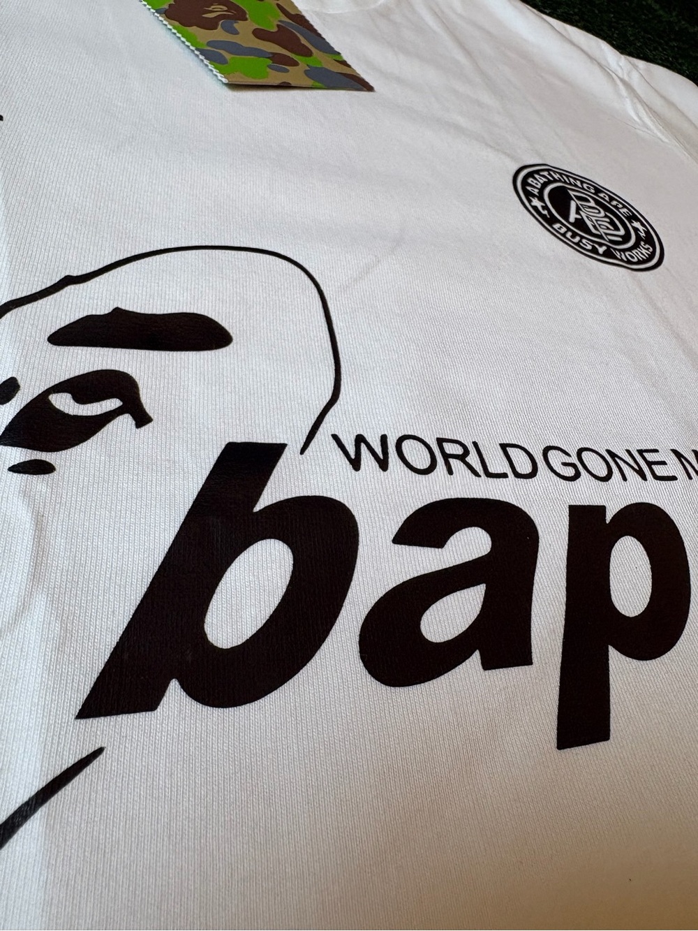 Bape White Short Sleeve Tee “World Gone Mad” - Picture 2 of 9